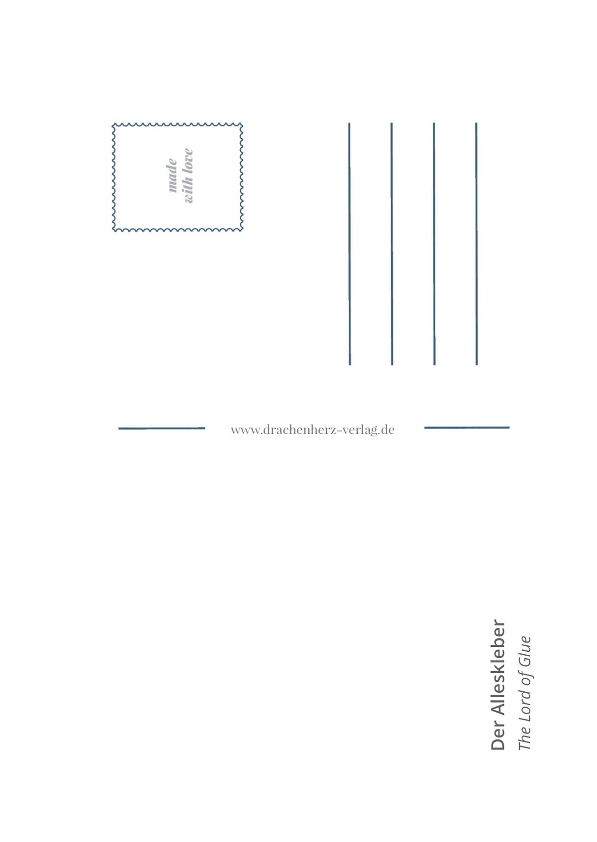 Rückseite der Postkarte Der Alleskleber mit Adressfeld und Platz für eine persönliche Nachricht