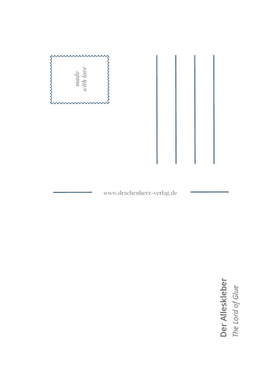 Rückseite der Postkarte Der Alleskleber mit Adressfeld und Platz für eine persönliche Nachricht